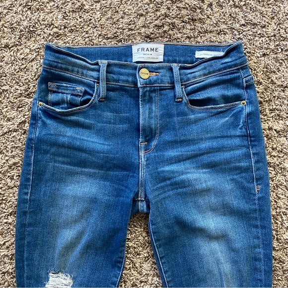 Frame Denim Le Skinny de Jeanne Blue Jeans Distressed Size 25 - Picture 7 of 12